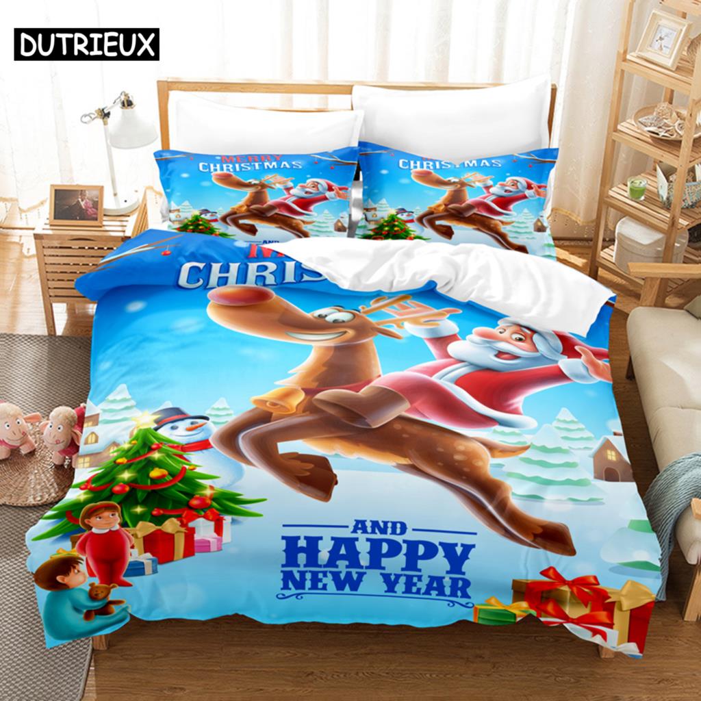 Blue Christmas Quilt Cover Kit Queen Size Size Luxury King Size Full Single Size Size Double Size Bed 3D Pattern Quilt Case Linen Pillowcase Single