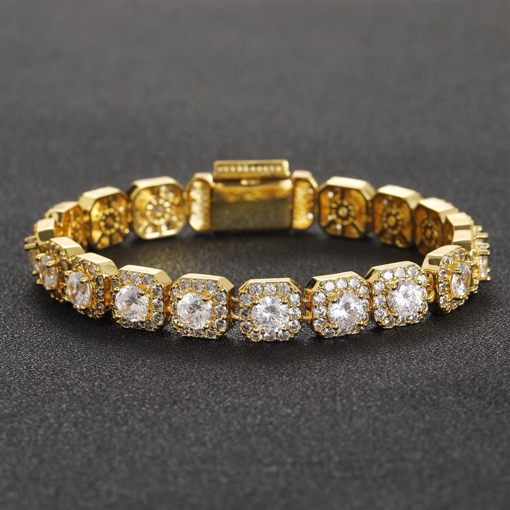 Hot Selling Fashion Hip Hop Jewelry 10mm Wide Bling Iced Out Cubic Zircon Square Tennis Link Chain Bracelet for Men