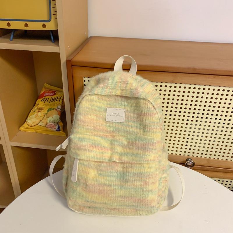 

Радужный нишевый плюшевый школьный рюкзак для женщин, японский, для девочек-инс, новый рюкзак, колледж, студенческий рюкзак