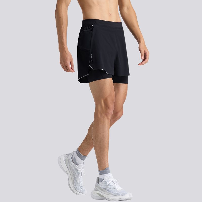Salomon Pl Rn Short 2 In 1 Comfortable Mid Waist Elastic Running Shorts Men shorts Deep-Black LC3080300