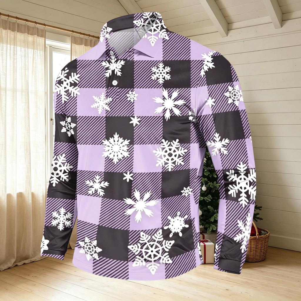 Men's Casual Long Sleeve T-Shirt with Neck and Christmas Print Holiday Tee