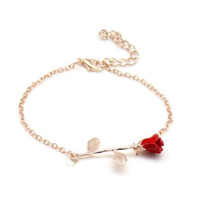 Elegant Red Rose Bracelet - Fashionable, Simple Flower Design for a Sweet Touch