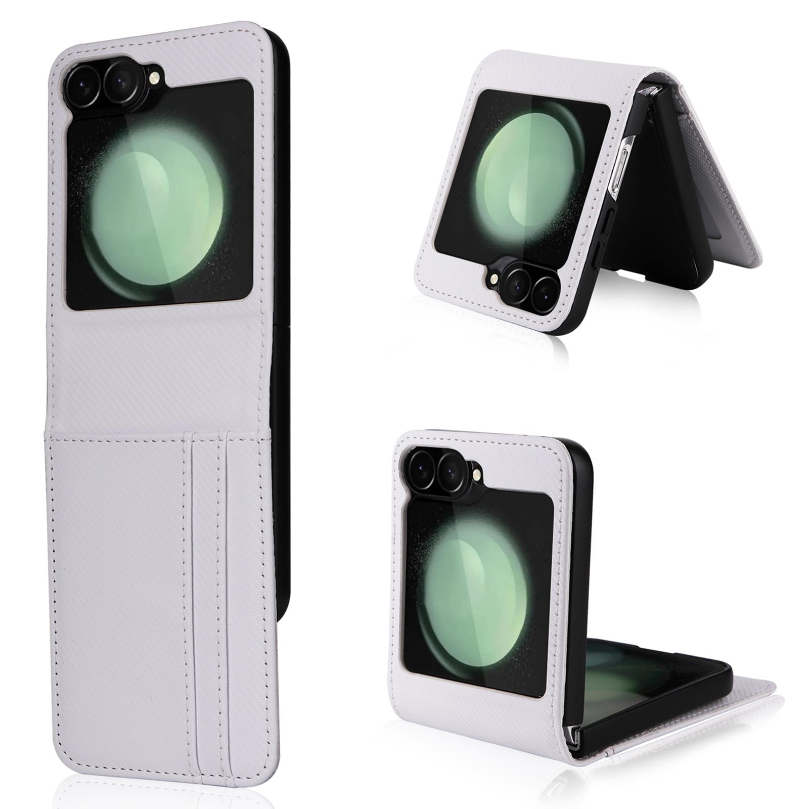 

For Samsung Galaxy Z Flip7 FE 5G/Z Flip6 5G PU Leather+PC Phone Case Card Holder Mobile Phone Cover White