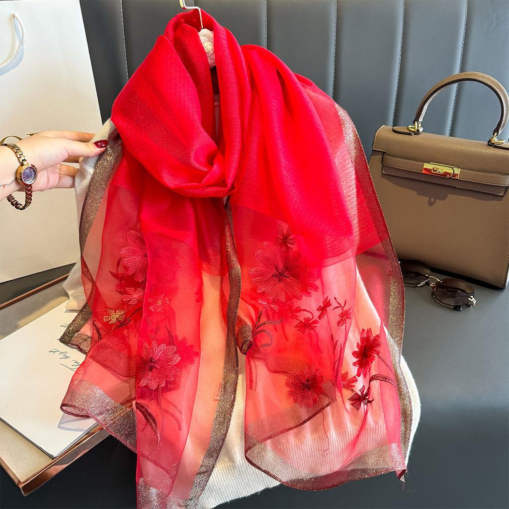 Long Silk Wool Scarf Shawls and Wraps for Women Floral Embroidery Bufandas Pashmina Neck Poncho Scarves Headband Hijab Bandana
