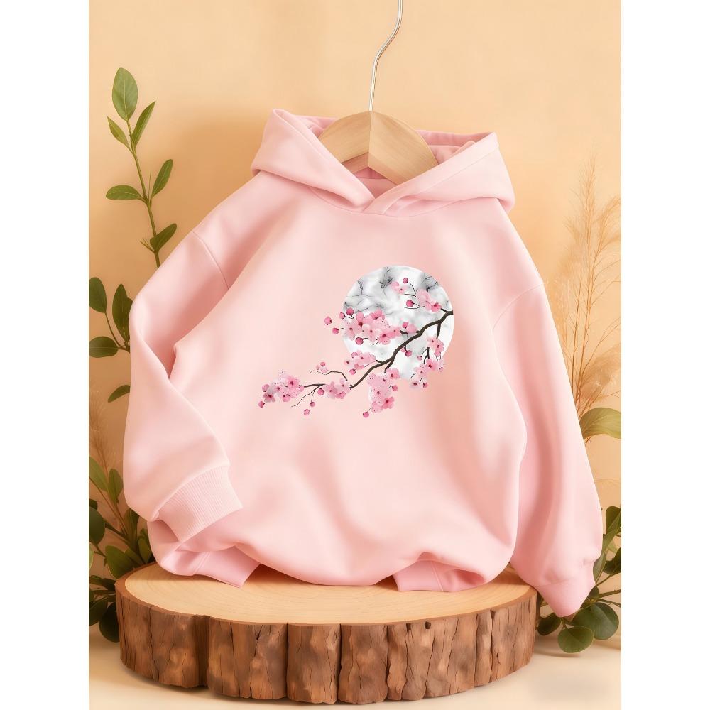 Nuova Felpa con Cappuccio per Bambini con Stampa Fiori di Ciliegio, Calda e Comoda per Autunno e Inverno, Abbigliamento Sportivo Casual per Adolescenti