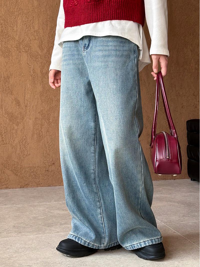 

Джинсы Juzhi 2024 осень/зима в стиле ретро с широкими штанинами из бархата M