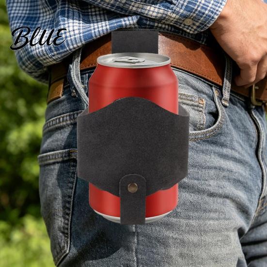 Portable Beverage Waist Hands Free Drink PU Holder Pouch Hanging Leather Holster Holder Belt Clip Pouch for Hiking Camping