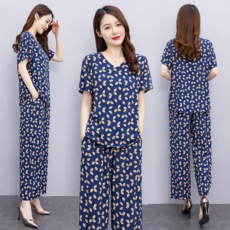 Damesbroeksets Casual zomer 2-delige sets Dames Elegante losse broek met wijde pijpen en blouse met korte mouwen