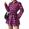Women's 2026 Spring Winter Leopard Print Satin Dress with Elastic Waist and Slimming Effect