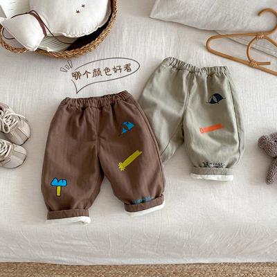 Kinder-Mode Winter 2025: Fleece gefütterte Hose mit Cartoon-Aufdruck für Jungen