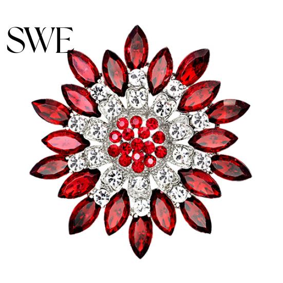 Women Fashion Flower Brooch Crystal Rhinestone Jewelry for Wedding Party Gift