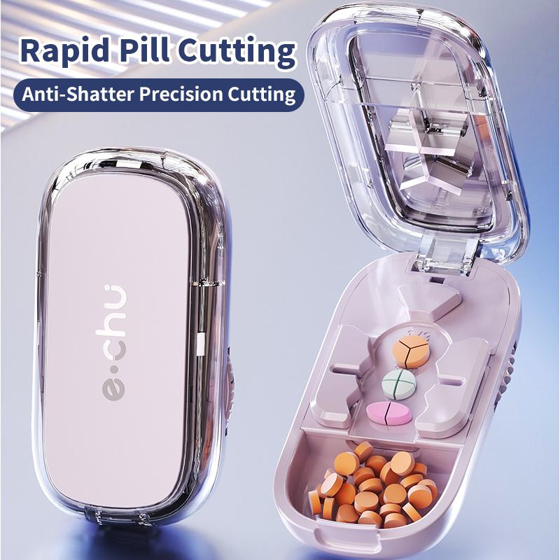 3 Blades Pill Cutter with Pill Storage for Multiple Sizes Safety Blade Guard Sliding Adjust The Size Portable Pill Splitter