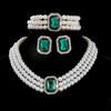 Collana da sposa multistrato perla sintetica cristallo geometrico orecchini a lobo bracciale set da tre pezzi