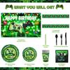 Green Gamer Birthday Party Decoration - 217Pcs Video Game Gaming Party Supplies For Boys Birthday Party - Backdrop, Table Cover, Plates, Cups,