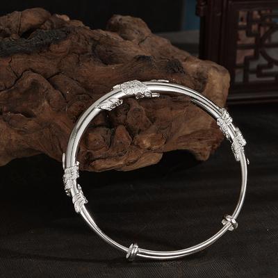 Bracelet feuille de Lotus pour femmes, plaqué argent, platine, trois feuilles entourant, Push Pull, cadeau d'anniversaire pour maman