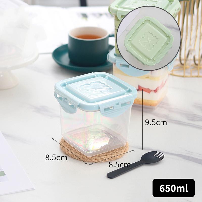 

Многоразовая коробка для муссового торта «Тысяча слоев» с вилкой, ложкой для фруктов, упаковочная коробка для десертов, коробка для тирамису, мороженого, соевого молока синий