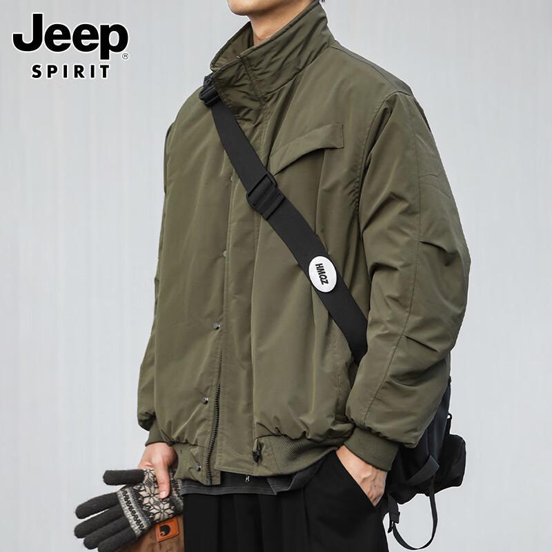 JEEP SPIRIT Men's Retro Plaid Stand-Collar Winter Jacket