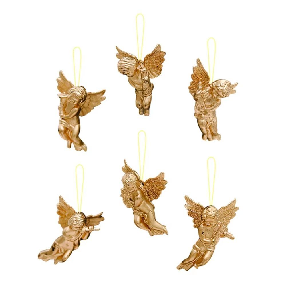 6pcs with Hanging Rope Christmas Angel Pendant Electroplated Christmas Angels Figurine  New Year