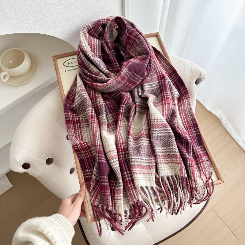 Atmosphere New Plaid Scarf Women's Winter Thickened Student Versatile Warm Cute Scarf