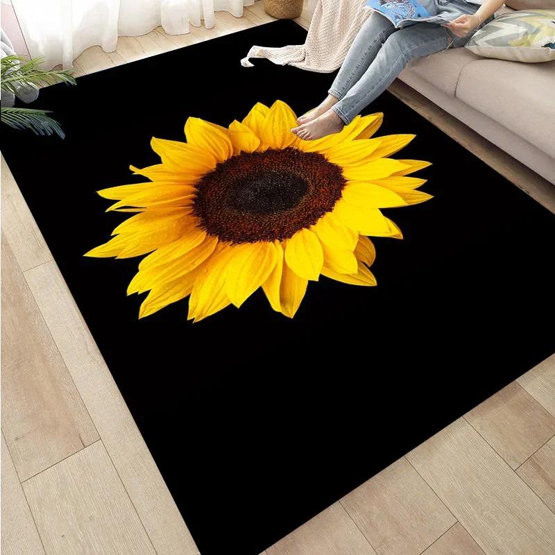 3D Sunflower Carpet Non-slip Floor Mat Bedroom Living Room Large Area Rugs Home Decor Floral Doormat Entrance Mat Tapis Salon