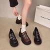 Black thick-heeled thick-soled one-pedal small leather shoes for women's spring and autumn new retro British style versatile heightening loafers