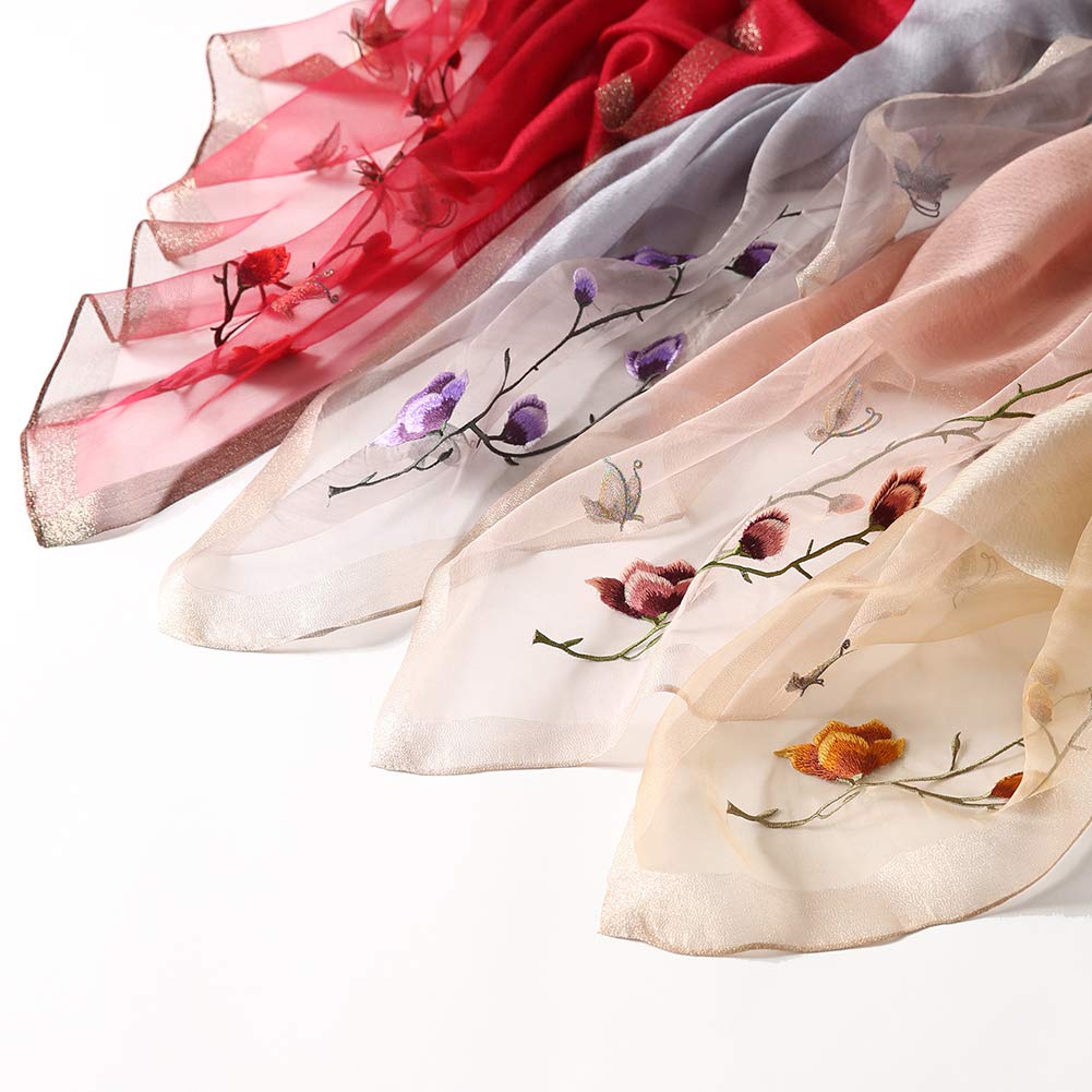 Large Embroidered Floral Flower Embroidered UV Protection [ANMIDA] Stole, Women's Silk, Pattern, Shawl, Stole, Silk, Women's, Spring/Summer,