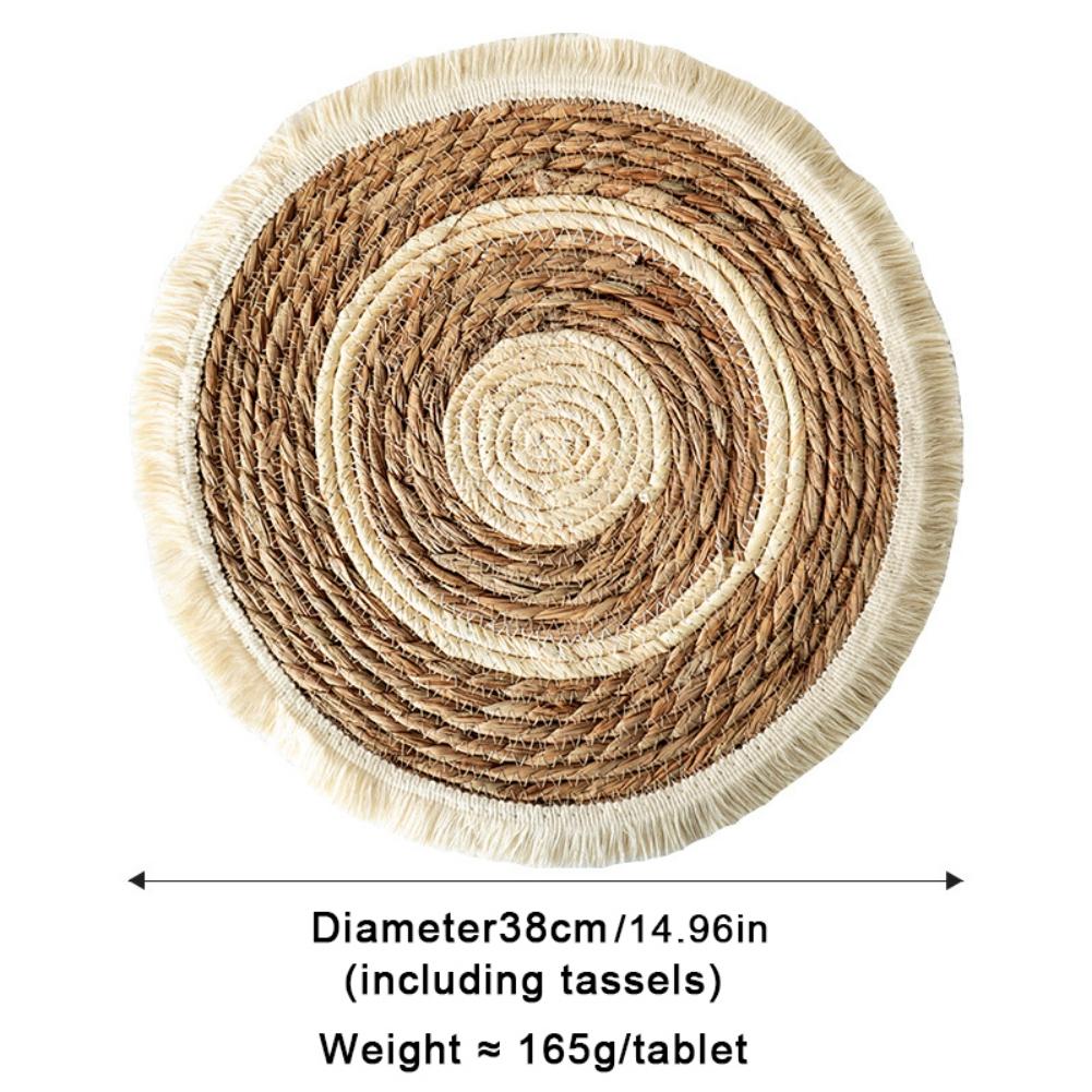 25/38cm Straw Hand-woven Placemat Tassel Round Cup Mat Bowl Mat