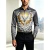 New men's long sleeved shirt with wine red gold chain diamond shaped 3D pattern printing, slim fit collar single shirt