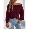 European American Casual Solid Color Off Shoulder Knot Long Sleeve Women Sweater