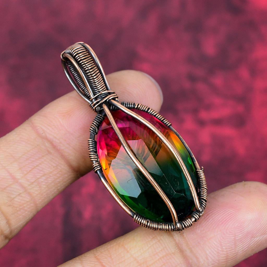 Tree of Life Faceted Multi Tourmaline Pendant Copper Wire Wrapped Gemstone Pendant Handmade Copper Jewelry Gifts for Women Wire Wrap Jewelry