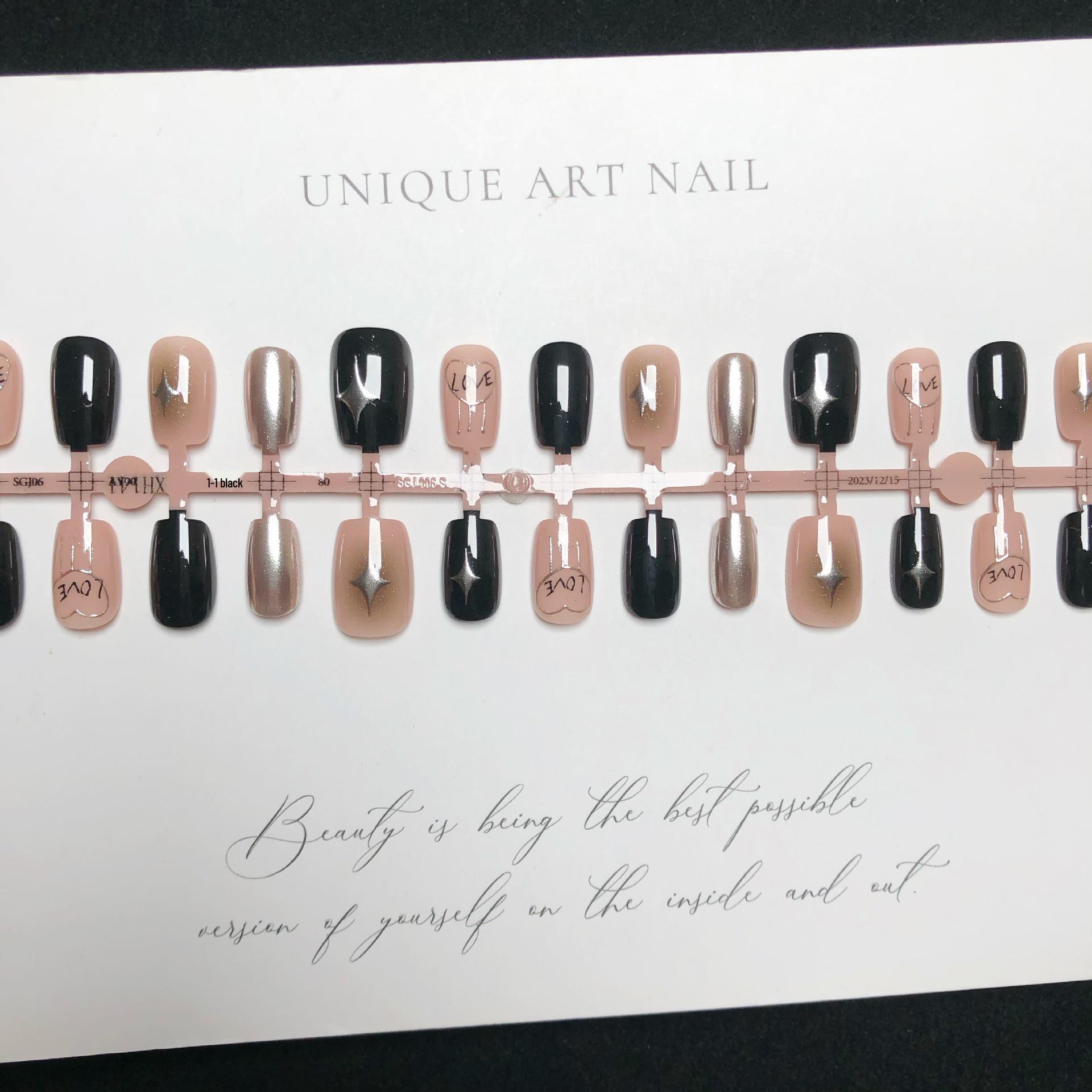 

Black & Pink Starburst Press-On Nails - High-End, Sweet, Cool Nail Art Patches for a Hot Girl Style