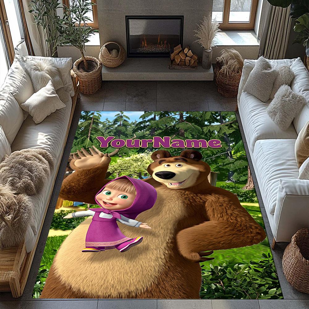Masha Bear Customizable Name Floor Rug Office Rug Perfect for Decorate Room Balcony Bedrooms Game Room Anti-slip Rug Decorate Offices