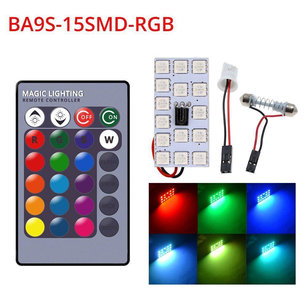 T10 RGB 12Led 15Led 24Led 36Led Car Led Remote Control Rgb Car Led Panel Interior Auto Lights Reading Dome Festoon BA9S Adapter DC 12v Light