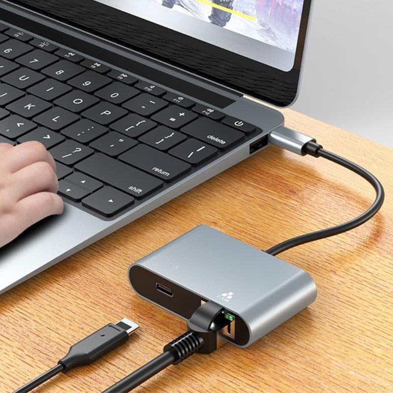 Portable Aluminum Alloy USB C Male to RJ45 Ethernet processor Supporting 2500Mbps and 100W Fast Charging Plug and Play for Home Office