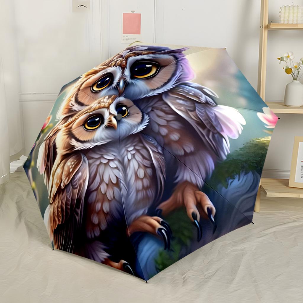Owl Family In Moonlight Automatic Umbrella Sturdy 8-Rib Shaft Foldable Design Durable Everyday Carry Umbrella Fashionable Accessory