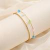 Geometric Double Layer Anklets for Women, Stainless Steel Colorful Beads Anklet Bracelet, Gold Plated Boho Foot Jewelry Gift