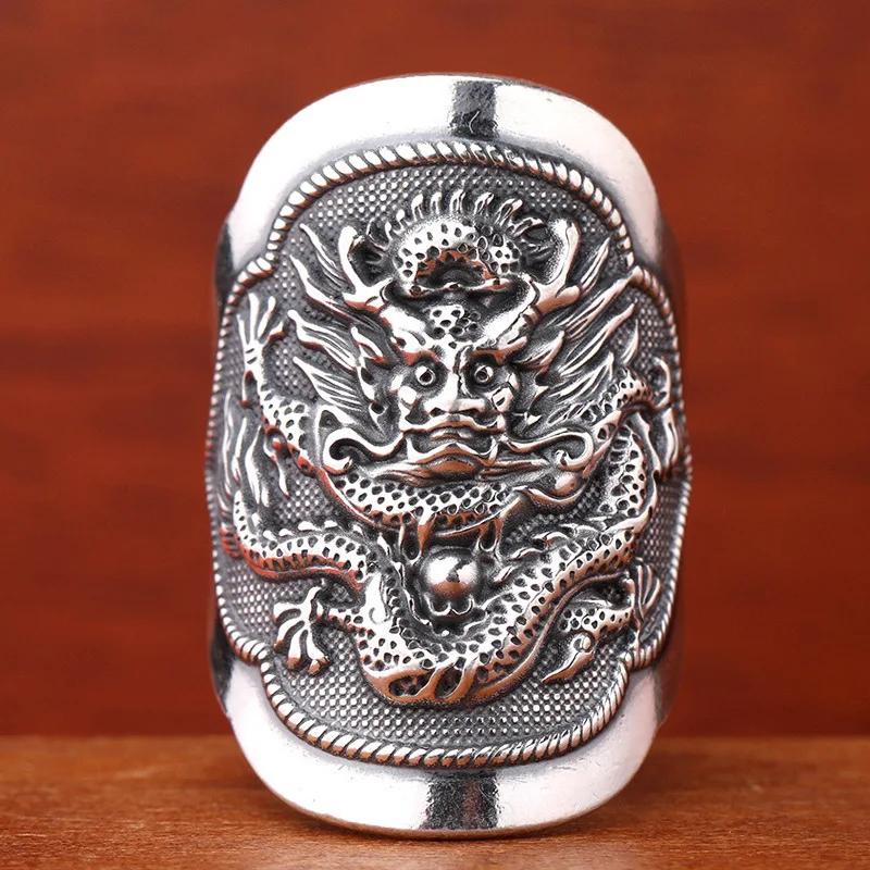 

Дизайнерские оригинальные тайские тотемы дракона мужские кольца Доминирующие Мужские Широкие эмалевые синие этнические украшения в подарок resizable