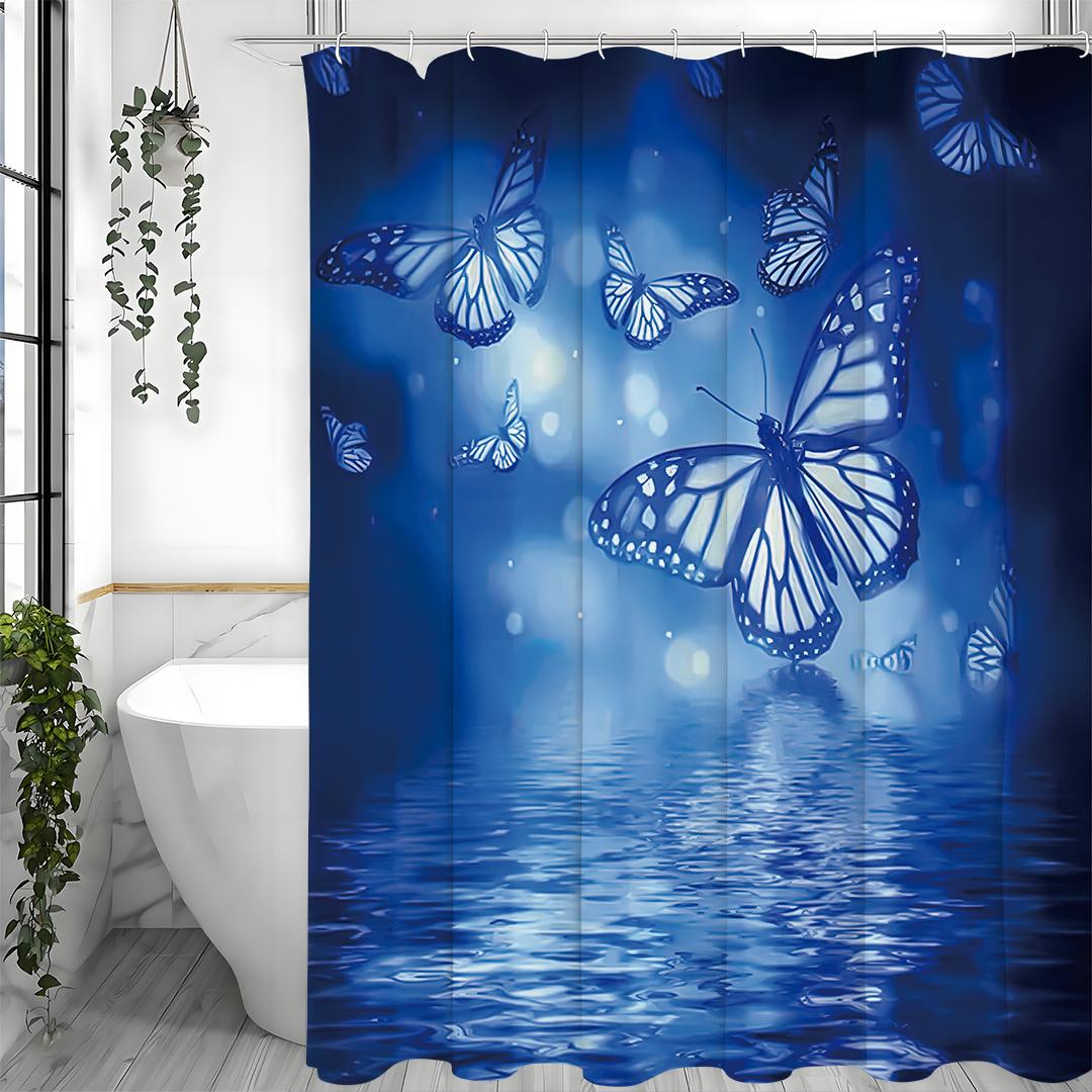 

Blue Butterfly Lake Water Fantasy Shower Curtain, Bathroom Decorative Shower Curtain, Waterproof Shower Curtain with Hooks 90*180cm