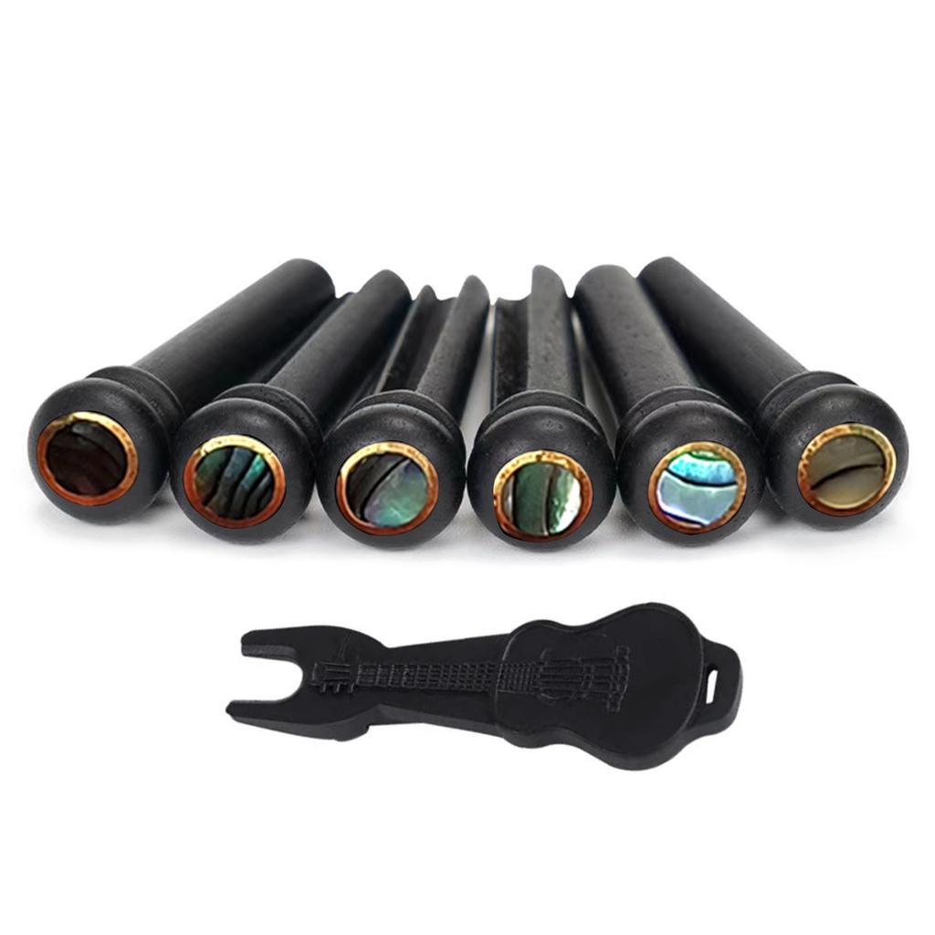 Ebony Guitar Bridge Pins with Bridge Pin Puller Set Bass Guitar Bridge Pegs Stringed Instruments String Nail Remover