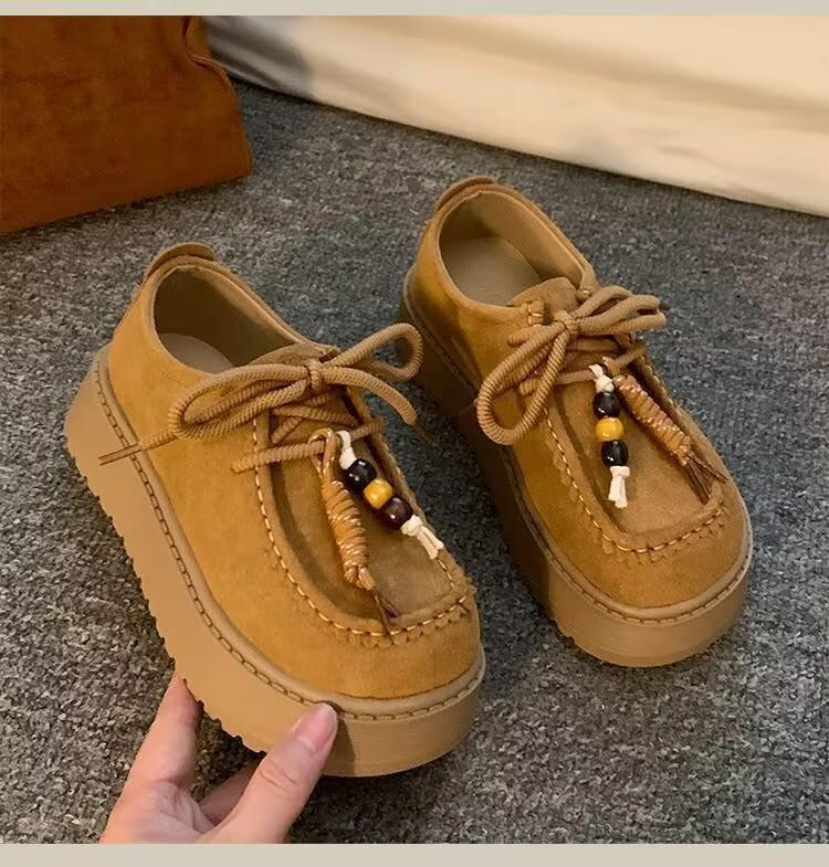 Boken schoenen met dikke zool en hoogteverhoging damesschoenen kangoeroeschoenen herfst nieuw casual veterschoenen muffin schoenen retro dames