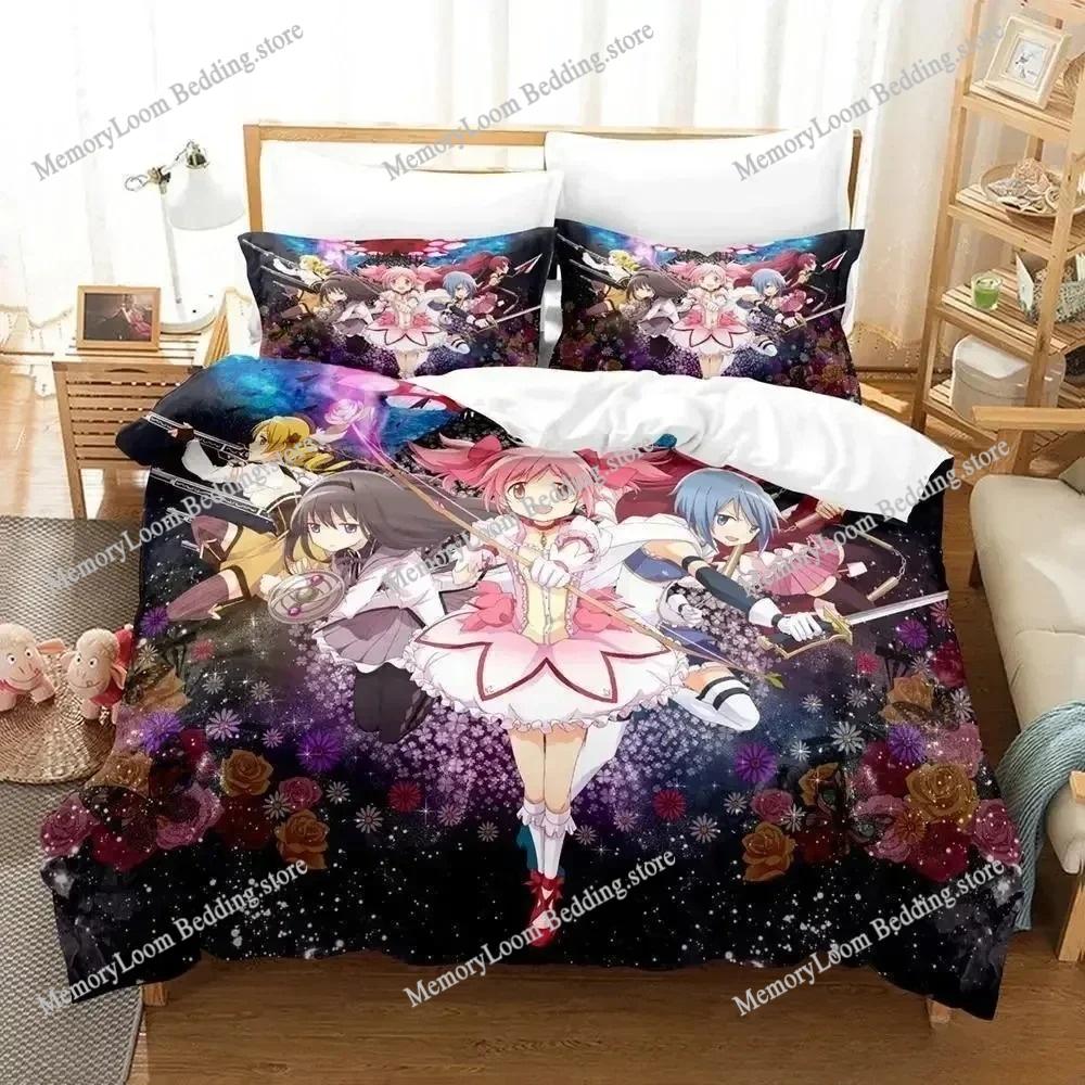 Puella Magi Madoka Magica Cute Bedding Set Cartoon Anime Adult Kid Bedroom Soft Duvet Cover 3D Print Vibrant Kawaii Anime Set