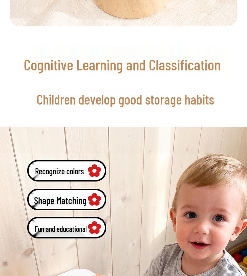 Drewniany cylinder Montessori do sortowania kształtów - Zabawka do rozpoznawania kolorów dla małych dzieci