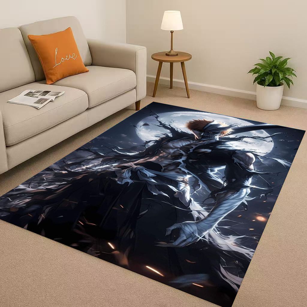 Anime Bleach Kurosaki Ichigo Cartoon Wohnzimmer Rutschfester Teppich für Schlafzimmer Sofa, Leicht zu reinigen Heimdekoration Fußmatte Spielmatte