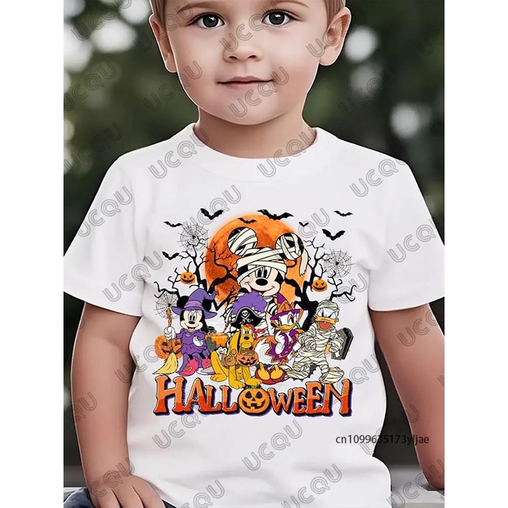 Хелловін Disney Сімейний Принт Міккі Маус Дитяча Бавовняна Футболка Літні Футболки з Коротким Рукавом Повсякденний Вуличний Стиль Дитячі/Дорослі Топи