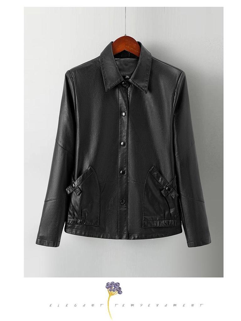 New Spring PU Leather Jacket - Short Style Plus Size Cardigan for Women, Perfect for Middle-Aged Ladies' Fashion In Spring and Autumn