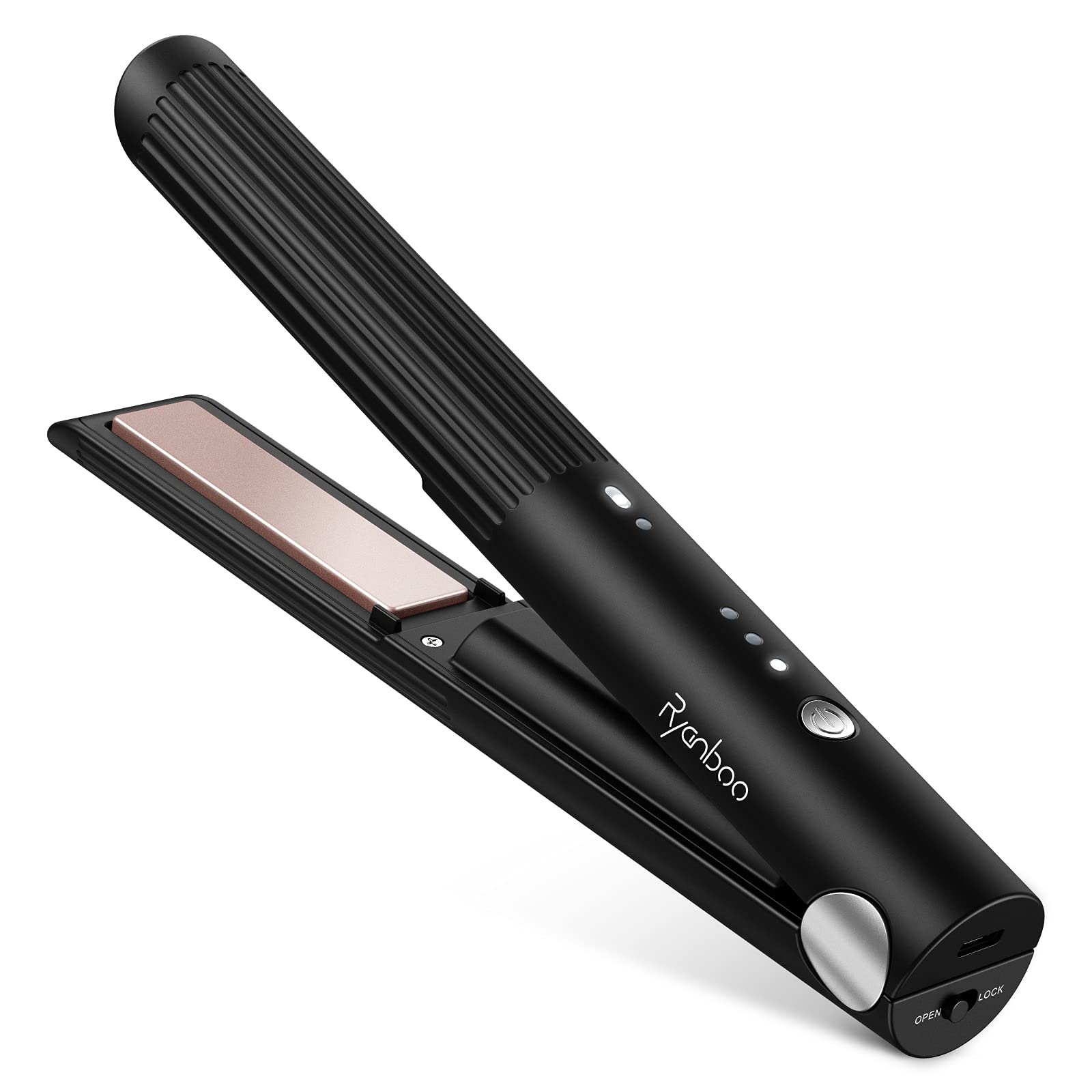 

Ryanboo Cordless Hair Iron 3 Temperature Rapid USB Rechargeable Mini Hair Iron for Bangs MAX with Pouch [145g Ultra-lightweight, Settings, Heating] чорний