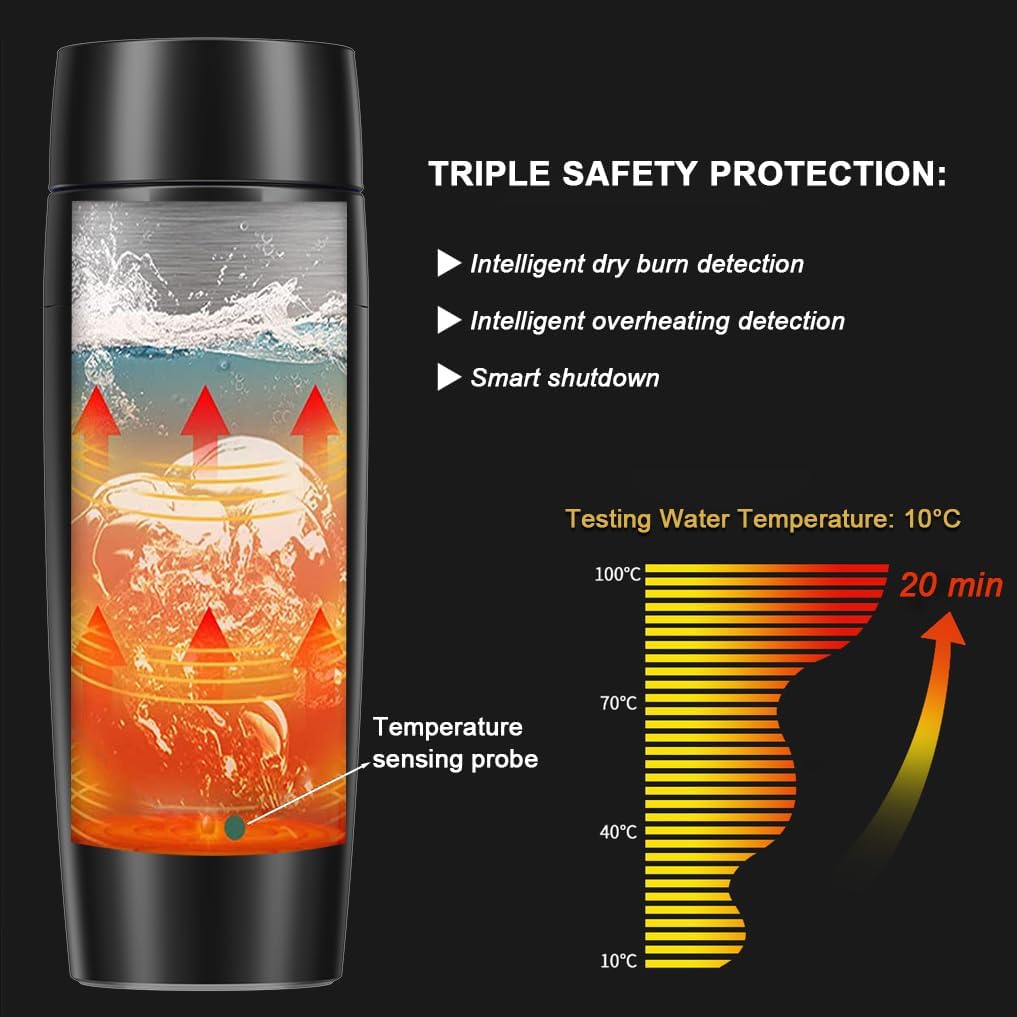 Portable Car Heating Cup, 350 ml Travel Electric Kettle, 304 Stainless Steel Liner Car Heated Mug, 40~100℃ Adjustable, 12V 80W Fast Boiling Bottle,