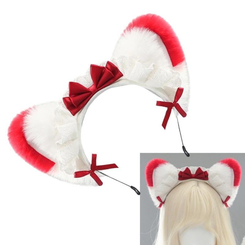Fasce per Capelli con Orecchie da Gatto Peluche Per Costumi da Cameriera Anni 2000 Accessorio per Capelli Morbido con Fiocco a Nastro 6 Colori