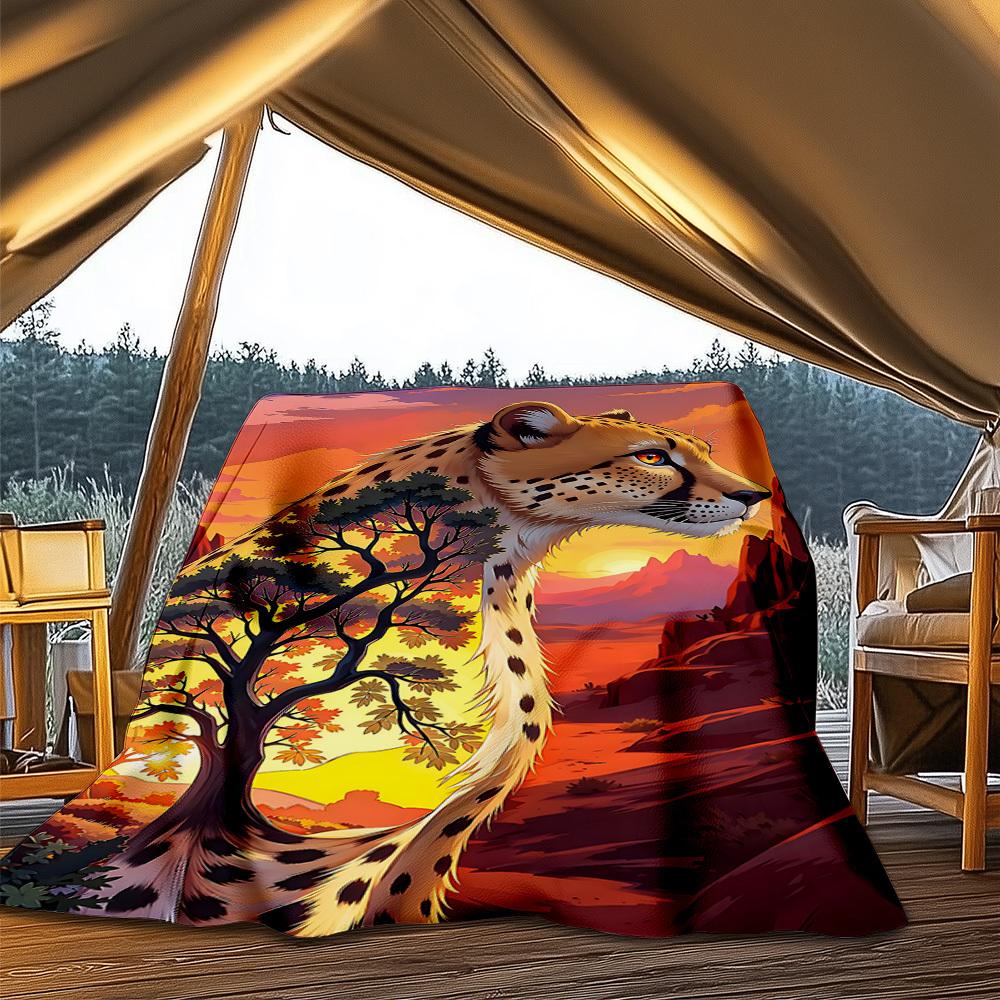 1pc Cheetah Print Throw Blanket Polyester Fiber, Lightweight Flannel, Soft & Warm, All Season Use for Outdoor, Camping Digital Print 80x120cm