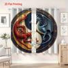 2pcs   2D Flat Printing Curtains with Yin Yang Red And Blue Dragons Pattern for Home Decor. Grommet Curtains Made of Suede